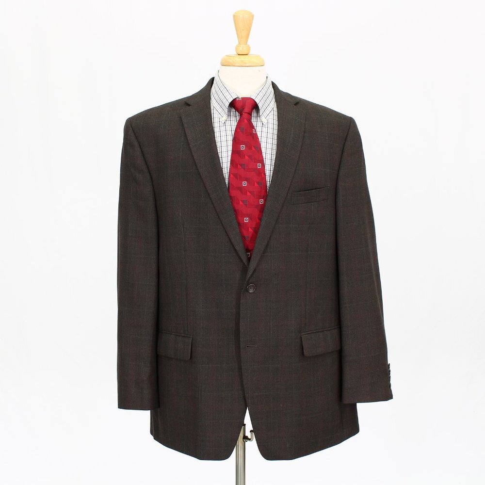 Calvin Klein 44L Brown Check 2-Button Sport Coat Blazer Jacket O686